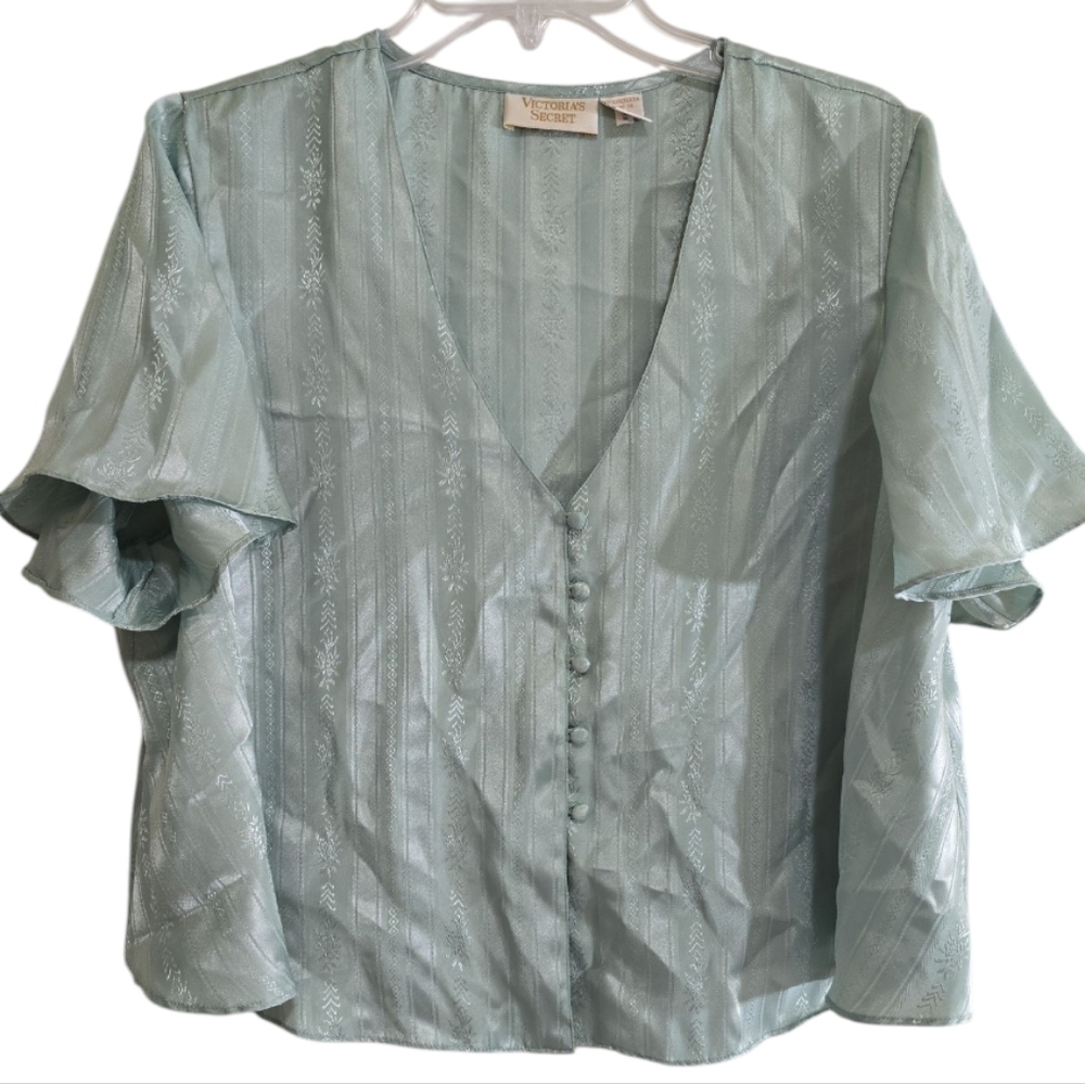 Vintage Victoria's Secret Gold Label Sage Green Women's Flowy Top Medium